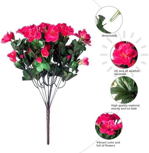 HyeFlora Artificial Faux Outdoor Flowers Plants for Spring Summer Decoration, Fake Silk Hotpink Camellia UV Resistant Look Real for Planter Outside Front Door Porch Patio Balcony, 3 Large Bundles - Image 5
