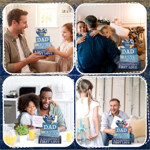 Lineshading 4 Pcs Dad Block Signs Wooden Farmhouse Decor, Father's Day - Image 5