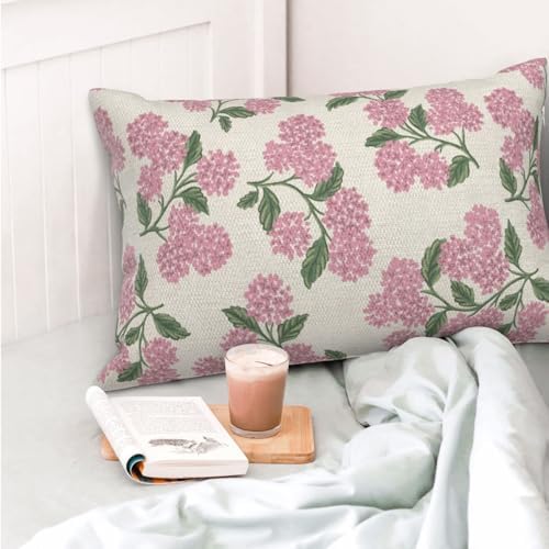 Preppy Pink Pillow Covers 12x20 Inch 2 Pcs Green Hydrangea Flower Decor Throw Pillows Vintage Floral Seasonal Spring Summer Outdoor Decoration Pillowcase Linen Cushion Cover for Couch Sofa - Image 2