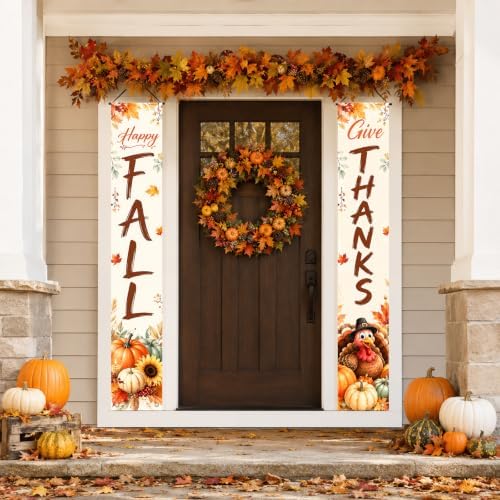 IVN Thanksgiving Turkey Pumpkin Porch Banners 12x71 Inch Set of 2 - Image 2