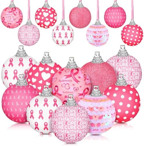 Blosssound 16 Pcs Breast Cancer Hanging Tree Ornaments 1.57 Inch Breast Cancer Awareness Ball Decoration Pink Ribbon Hanging Ornaments Decor for Breast Cancer Party Gifts by Blosssound
