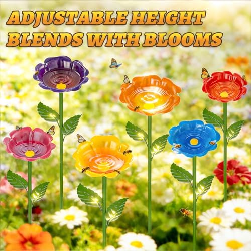 Mellbree Bee Watering Station, 4-Pack Metal Flower Bee Bath for Garden – Butterflies & Pollinators – Colorful Outdoor Gardening Stakes for Yard, Patio, Butterfly Garden, Gardening Essentials, 4 - Image 3