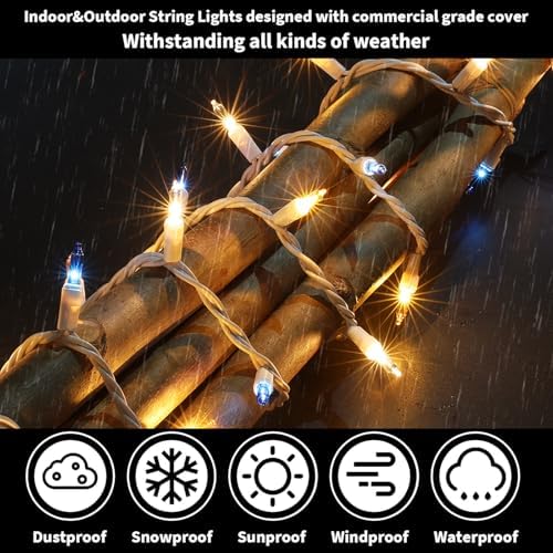 LAMPHOME Blue Yellow Clear Christmas String Lights, 150 Count 31.9FT Incandescent Mini Fairy Lights, UL Certified White Wire Hanukkah Lights for Indoor Outdoor Holiday, Xmas Tree, Hanukkah Patio Decor - Image 3