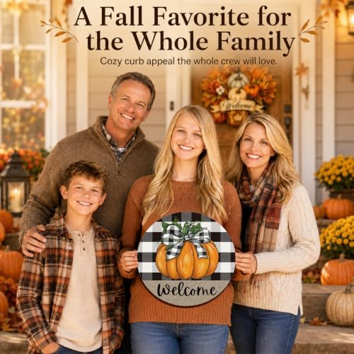 Fall Door Decor Wooden Pumpkin Welcome Sign, Buffalo Plaid Door Hanger - Image 6