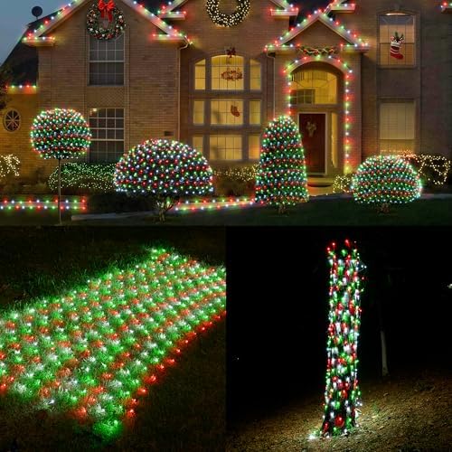 WBao F8 Big Bulbs Christmas Net Lights, 200LED 8.4ft x 5.2ft Christmas Bushes Lights with 8 Modes, Timer, End to End Connectable, Waterproof for Lawn, Bushes Outdoor Xmas Decorations, Red Green White - Image 5