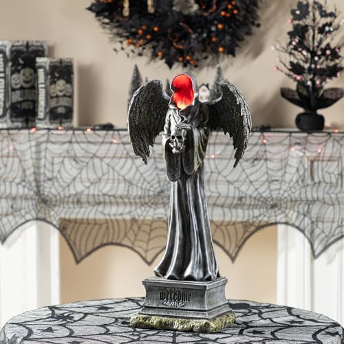 Glitzhome Halloween Porch Decorations, Lighted Halloween Front Porch Standing Sign Decor with Timer, Resin Grim Reaper Sign for Indoor Patio Party, 24" H by Glitzhome