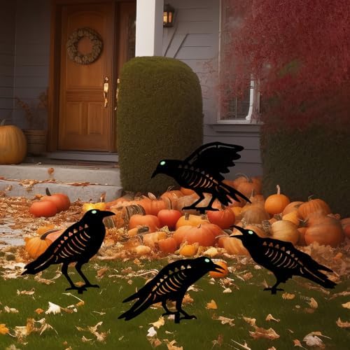Holloween Decorations Outdoor,4 Pack Metal Black Crow Yard Garden Stakes - Image 3