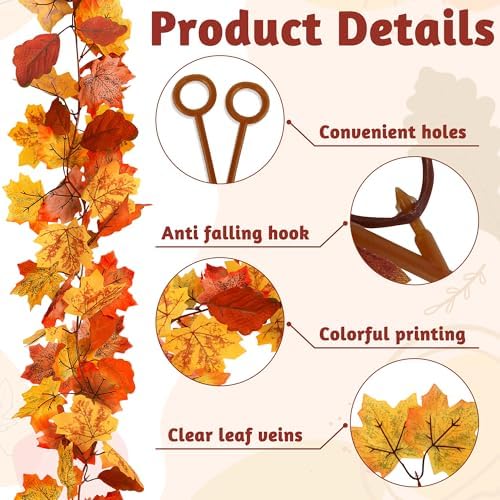 4Pcs 23.6FT Maple Leaf Autumn Garland for Thanksgiving Halloween Fall Decor - Image 3