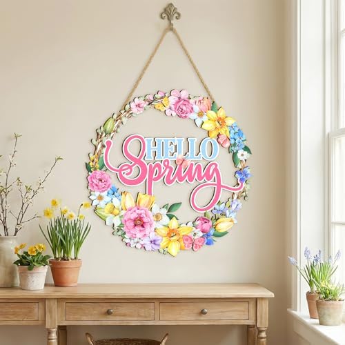 Britimes Welcome Door Sign, Wooden, for Front Door, Floral Flower - Image 6