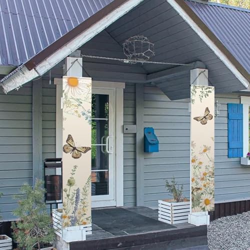Butterfly Front Door Hanging Banner Daisy Summer Porch Sign Hanging Flag Porch Sign for Front Door Outdoor Seasonal Holiday Wedding Yard Decor Farmhouse Indoor Wall Backdrop - Image 3