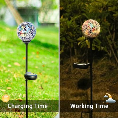 VCUTEKA Decorative Solar Garden Lights, 3.5" Mosaic Globe Outdoor Stake - Image 3