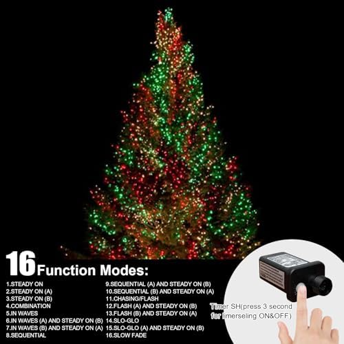 165 FT 500LED Red Green Warm String Lights Indoor Outdoor, Connectable Christmas Tree Lights Waterproof 16 Modes with Timer, Fairy Twinkle Light Plug in for Bedroom Wedding Party Xmas Decorations - Image 6