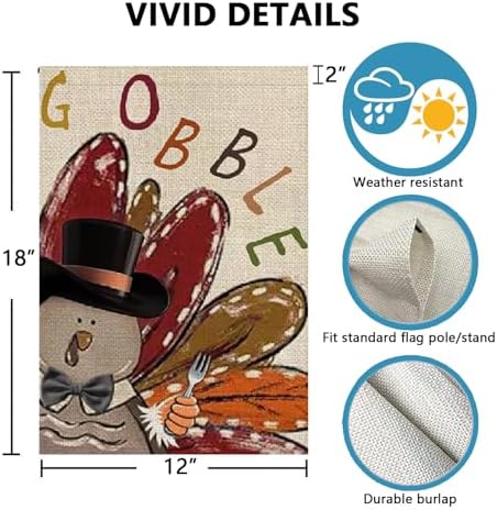 Thanksgiving Turkey Garden Flag 12x18 Inch Samll Double Sided, Gobble Harvest Holiday Outside Fall Decoraion Welcome Yard Flag - Image 5