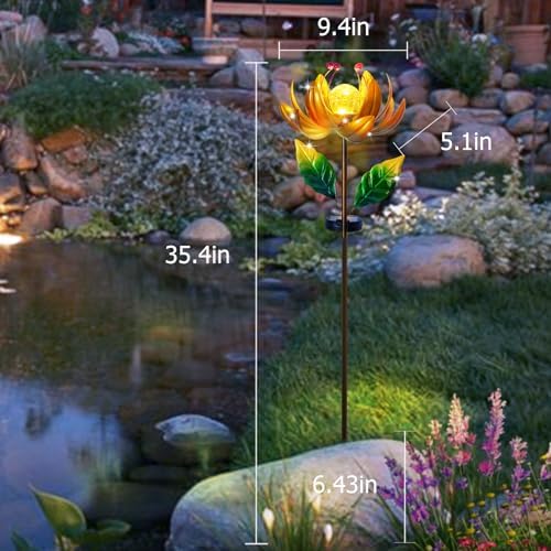 Solar Lights Wind Spinners for Yard and Garden - Metal Lotus Flower Windmills LED Crackle Glass Globe Outdoor Garden Decor Yard Art Lawn Ornament - Image 6