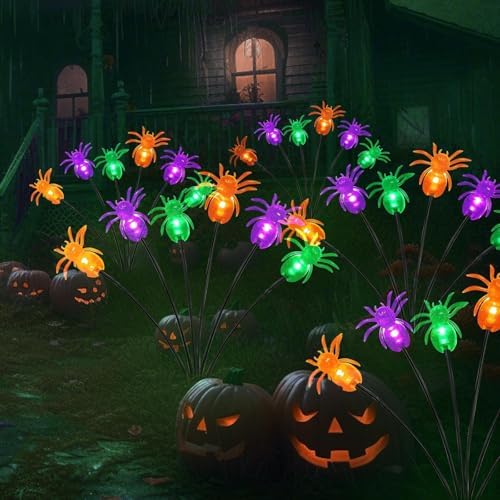 OZS 6Pack Total 36LED Spider Solar Halloween Lights Outdoor - Solar Firefly Lights Outdoor, Sway by Wind, Waterproof for Garden Patio Pathway Halloween Decorations (Purple Orange Green) - Image 4