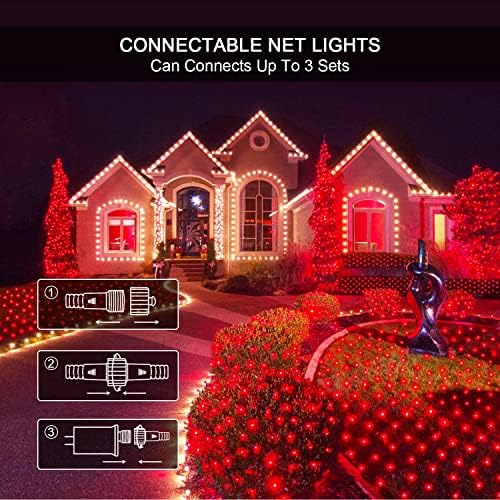 JMEXSUSS Red Christmas Net Lights Outdoor, 360 LED, 12ft x 5ft, Plug in - Image 5