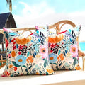 Outdoor Waterproof Throw Pillow Covers Set of 2 Floral Printed Blue Pink Orange Red Flower Pillowcase Farmhouse Outdoor Pillow Covers Square 20x20 Inch for Sofa Garden Patio Funiture Bench by KWLET
