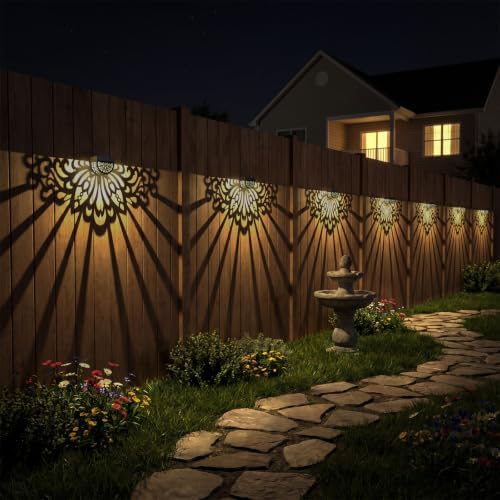 4 Pack Solar Fence Lights Outdoor Wall Lights Plastic Solar Powered Deck Step Stair Lights Mandala Theme Waterproof Fence Solar Light for Garden Post Patio Yard Decor, Gardening Gifts for Women Mom - Image 2