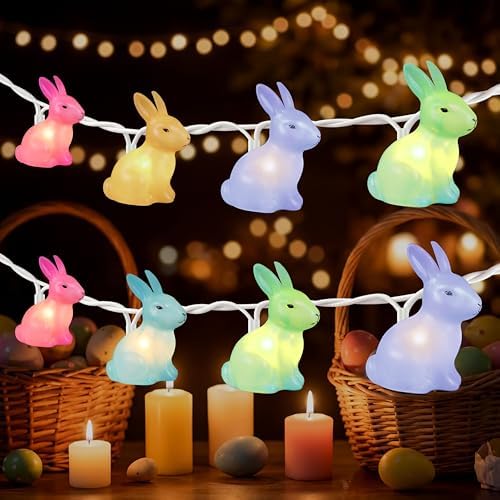 Easter Rabbit Decoration Lights Outdoor, 8.5 Feet Waterproof Bunny String Light with 10 Multicolor Rabbit Shaped Lights for Easter Indoor Bedroom Birthday Party Wedding Decor by Doratale