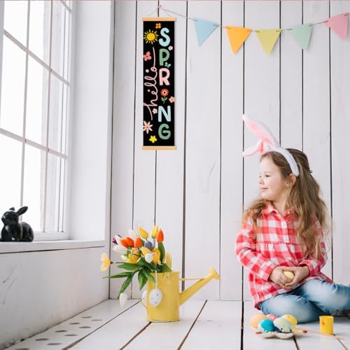 Hello Spring Porch Banner, Colorful Hanging Banners Door Banner, Seasonal Porch Banners, Spring Grow Flowers Hanging Flag for Front Door Indoor Outside, Gift for Friends and Family - Image 6