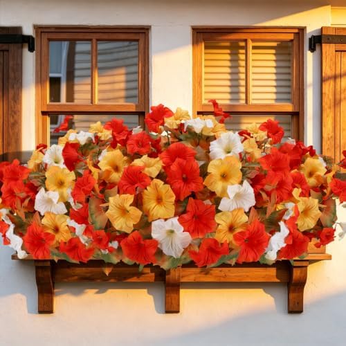 Geegoods Fall Flowers Outdoor, 4 Bundles Orange Yellow White Faux Petunias - Image 5