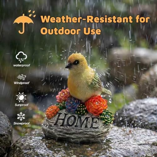 DECOUE Solar Garden Statue with Bird“Home”Sign,Outdoor Decor with Warm LED - Image 3