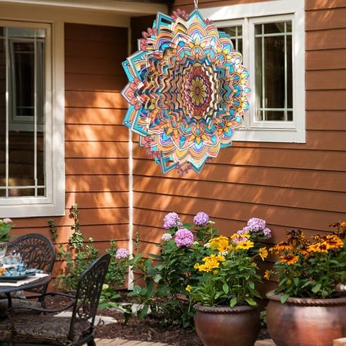 Mandala Daisy Wind Spinner, 12inch Kinetic Metal Wind Spinners - Image 6