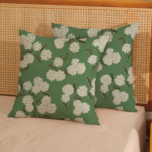 Sage Green Spring Pillow Covers 20x20 Inch 2 Pcs Yellow Hydrangea Flower Decor Throw Pillows Vintage Floral Seasonal Summer Outdoor Decoration Pillowcase Linen Cushion Cover for Couch Sofa - Image 2