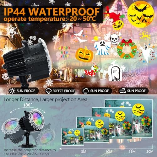 Halloween Projector Lights Outdoor, 8 Images Mode Halloween Lights Projector with 96 Cartoons, Waterproof Holiday Projector with Remote Control and Timer for Halloween Decorations - Image 4