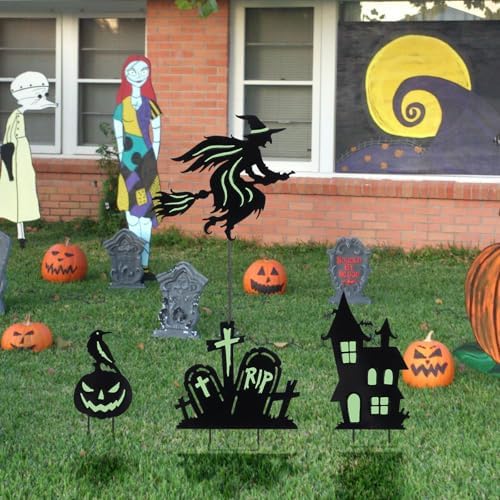 BRIGHTDECK 3 Pcs Halloween Witch Yard Signs Metal Stakes Outdoor Decoration - Image 6