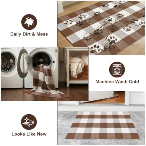 Fall Front Door Mat 2.3'x3.6' Buffalo Plaid Checkered Outdoor Rug - Image 6