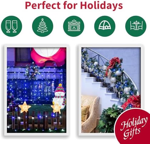 LAMPHOME Blue White Christmas Lights Outdoor, 21.6FT 100 Led Plug in Mini Fairy String Lights Green Wire,Waterproof Christmas Tree Light for Indoor Outside Bedroom Party Wedding Independence Day - Image 7