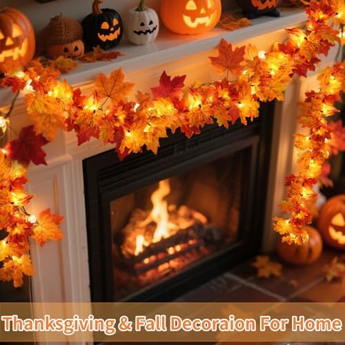 10Ft 50 LED Fall Garland with Lights Battery Operated,Timer Fall Decorations for Home with Orange Bulbs,Fall Lighted Garland for Table Porch Thanksgiving Harvest Halloween Indoor Outdoor Décor - Image 4