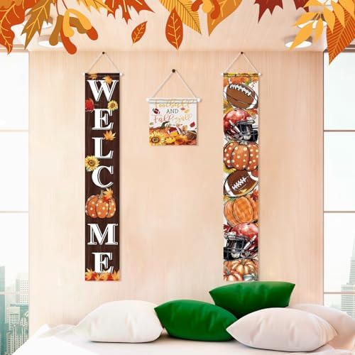 VitalCozy 3pcs Fall Decorations Football and Fall Y'all Yard Sign Thanksgiving Football Welcome Door Cover Banner Autumn Pumpkins Rustic Seasonal Farmhouse Thanksgiving Decoration Home Outdoor Decor - Image 7