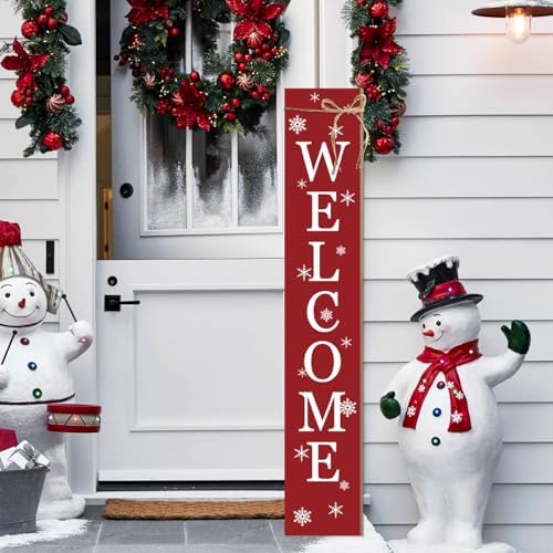 Christmas Porch Sign Welcome Sign For Front Porch Snowflake Red Home Decor Indoor Outdoor Wintern Wooden Vertical Sign For Patio Front Door Porch Wall Yard Outdoor by Seimip