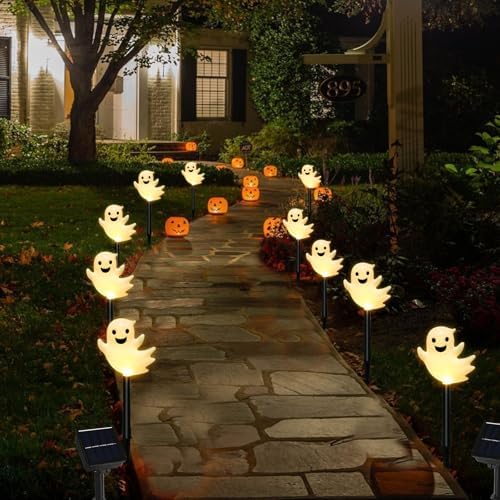 10 Pack Solar Halloween Ghost Pathway Lights, 3D Solar Lights - Image 2