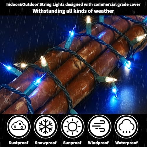 LAMPHOME Blue Clear Christmas String Lights, 150 Count 31.9FT Incandescent Mini Fairy Lights, UL Certified White Wire Hanukkah Lights for Indoor Outdoor Holiday, Xmas Tree, Hanukkah & Patio Decor - Image 3