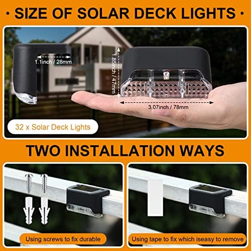 Geelin 32 Pcs Solar Deck Step Lights Outdoor, Black Shell Warm White Light - Image 2