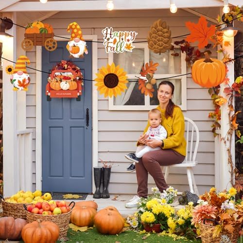 Yaomiao 2 Sets Happy Fall Party Decorations Hanging Door Porch Sign Banners - Image 3