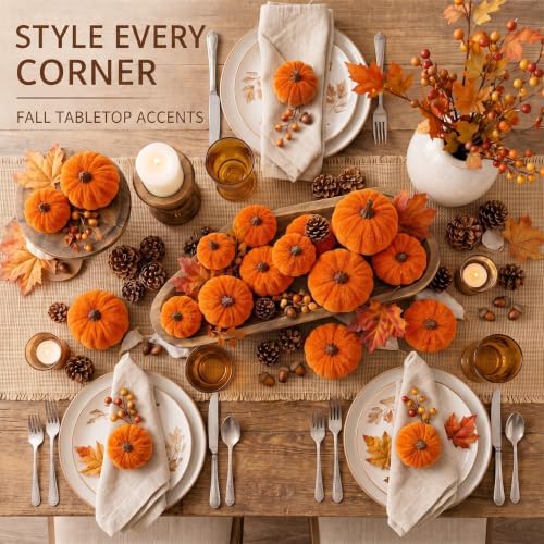 Weysat 24 Pcs Orange Velvet Pumpkins Fall Thanksgiving Decor, Assorted Size - Image 6