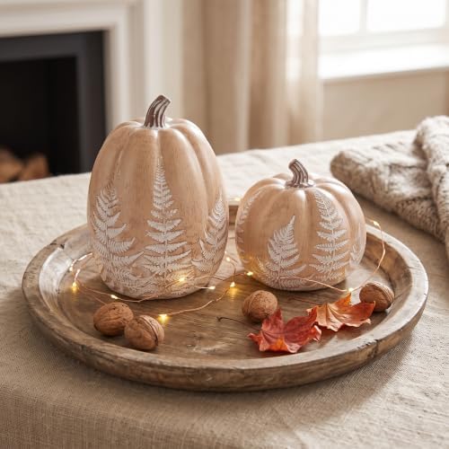 Fall Pumpkins for Decorating, Brown Resin Pumpkin Decor with Leaves Pattern - Image 4