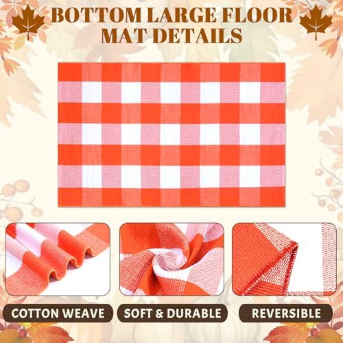 Fall Outdoor Rug Set, Hello Pumpkin Door Mat 28 x 43 in, 2 Pcs Welcome Mat Set, Orange and White Plaid Rug, Fall Front Porch Entryway Doormat Indoor Outdoor Decor, Thanksgiving Buffalo Plaid Mats - Image 7