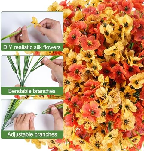 Artificial Fall Flowers for Outdoor Faux Plants for Spring Summer Decoration, UV Resistant Realistic Silk Plastic Fake Autumn Fall Flowers Garden Porch Patio Balcony Yard Front Home Decor, 24 Bundles - Image 3