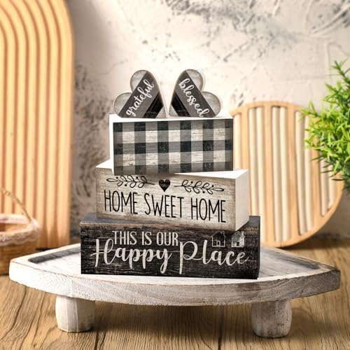 Moucuny 4 Pcs Farmhouse Table Decoration Home Sweet Home Wooden Block Signs - Image 2