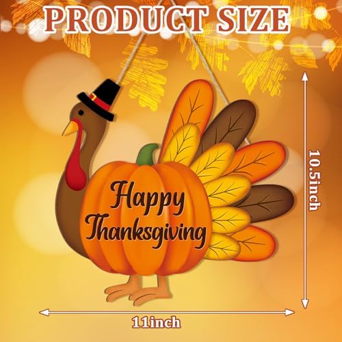 Thanksgiving Decoration Wooden Turkey Pumpkin Door Wreath for Front Door Sign Wall Signs, Thankful Blessed Grateful Pumpkin Sign Hanging for Fall Autumn Harvest Home Halloween Decoration - Image 7