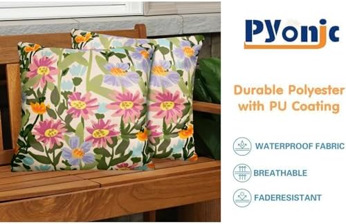 Pyonic Outdoor Pillows Waterproof Cover Pack of 2 Floral Waterproof Throw Pillows 18x18 inch for Patio Furniture Garden Furniture - Image 5