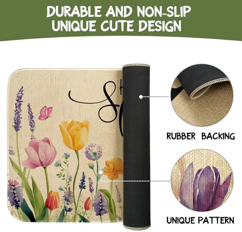 Spring Summer Door Mat,Hello Spring Tulip Lavender Flower Floral Indoor Outdoor Non-Slip Doormat,Entryway Front Porch Farmhouse Spring Welcome Door Mat Colorful for Entrance Decor,30" x 17" - Image 7
