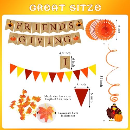 Famoby FRIENDSGIVING Paper Banner Triangular Bunting Maple Leaf Garland Plastic Streamer Paper Fans for Autumn Harvest Thanksgiving Day Party Decoration (Not Burlap) - Image 2