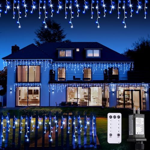 JMEXSUSS 400 LED 38.8 Ft Blue & White Icicle Christmas Lights for Outside by JMEXSUSS