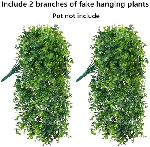Faux Outdoor Plants Fake Hanging Plants for Outdoors Outside Decorations, 2 Pcs Green Faux Eucalyptus Hanging Vine Realistic UV Resistant Artificial Greenery for Planters Porch Garden Yard Patio - Image 5